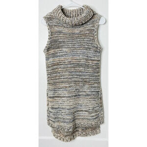 Cliche Sweater Dress Womens Sz XS Cream Knit Cowl Turtle Neck Tunic Shirt Dress